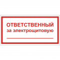 Знак Т 61, самокл. 100x200  мм., Ответственный за электрощитовую - ПОЖАРНАЯ БЕЗОПАСНОСТЬ